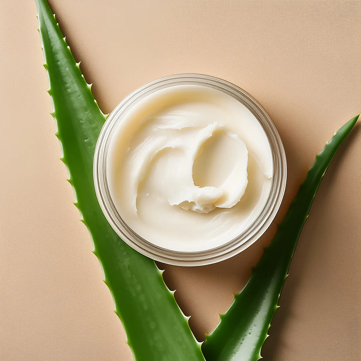 Cremige Sheabutter mit Aloe-vera-Blättern